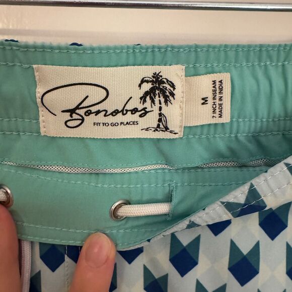 Mens Bonobos Riviera Recycled Swim Trunks Size M 7 inch inseam Blue Chevron EUC - Picture 4 of 4